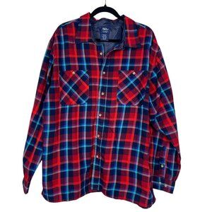 Vintage John Blair Mens Red Blue Plaid Flannel Button Down Shirt Size XL